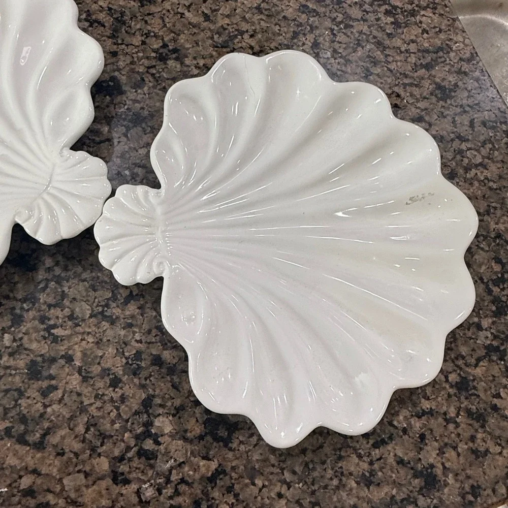 Portfolio White Ceramic Scallop Shell Plates Set‎ of 2 Coastal Nautical Decor